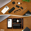 Acacia Wood Valet Tray before and after organizing