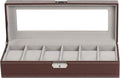 Watch Box, 6 Slots Leather Watch Display Case Jewelry Storage for Men | Brown, Lock, Modern
