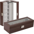 Watch Box, 6 Slots Leather Watch Display Case Jewelry Storage for Men | Brown, Lock, Modern