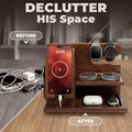 Wood phone docking station in bourbon brown, desk and nightstand organizer