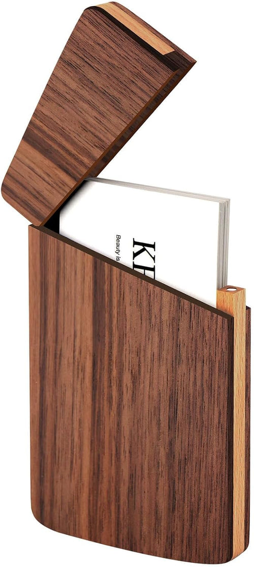 Wood Business Card Holders Wooden Business Card Case Name Card Holder Walnut Card Holder with Magnetic Closure Portable (Black Walnut)