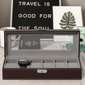 Watch Box, 6 Slots Leather Watch Display Case Jewelry Storage for Men | Brown, Lock, Modern