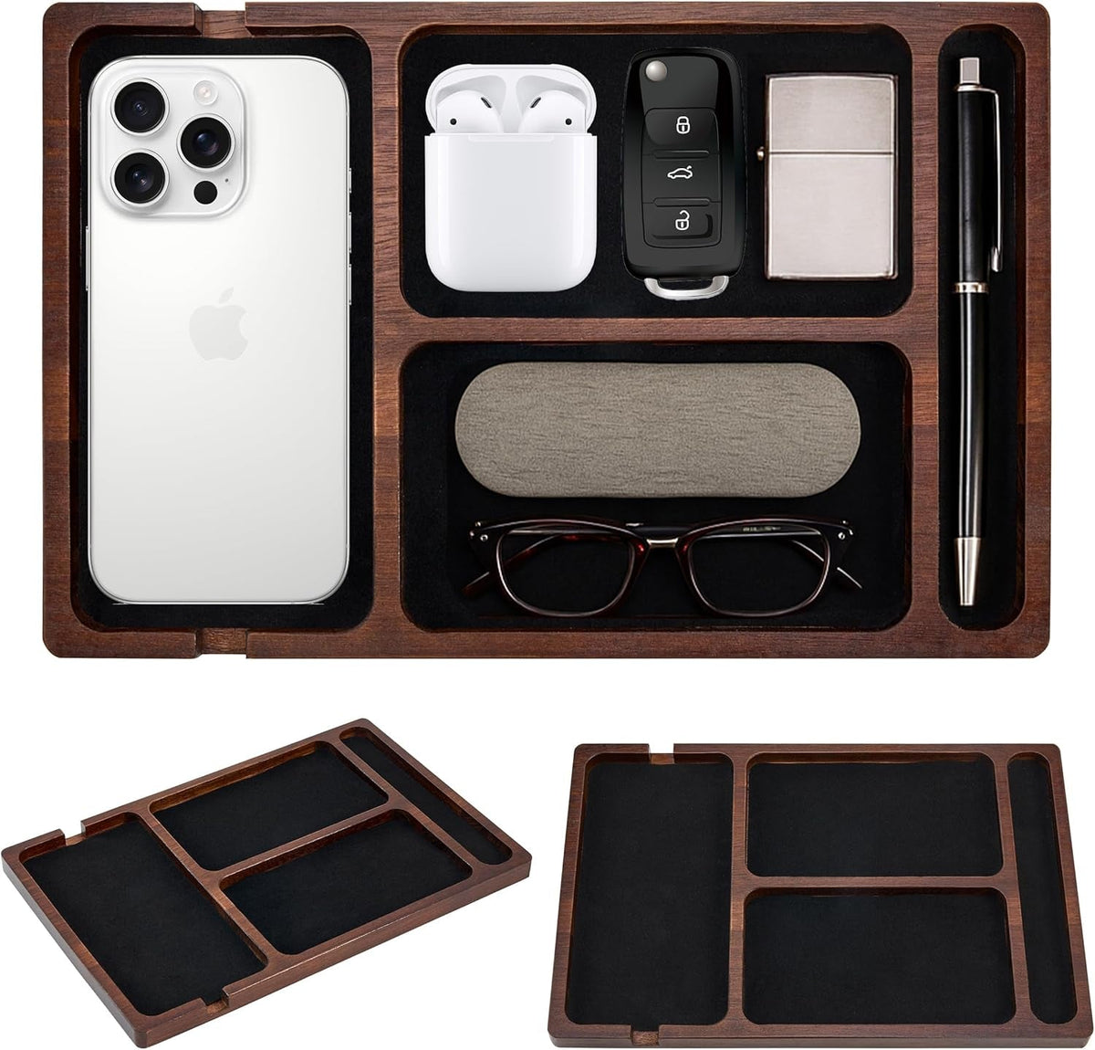 The Collector's Duo - valet tray with phone, AirPods, keys, and glasses