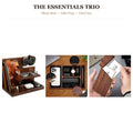 The Essentials Trio - phone dock, valet tray and card case shown together
