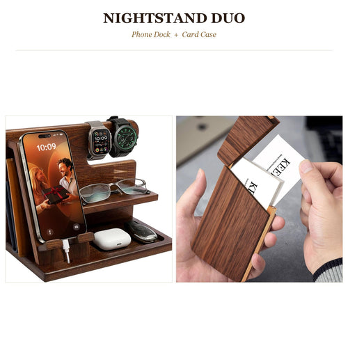 Nightstand Duo - phone dock and card case shown together