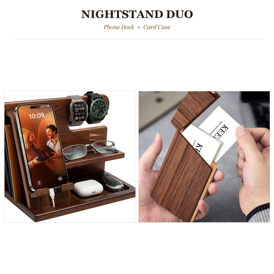 Nightstand Duo - phone dock and card case shown together